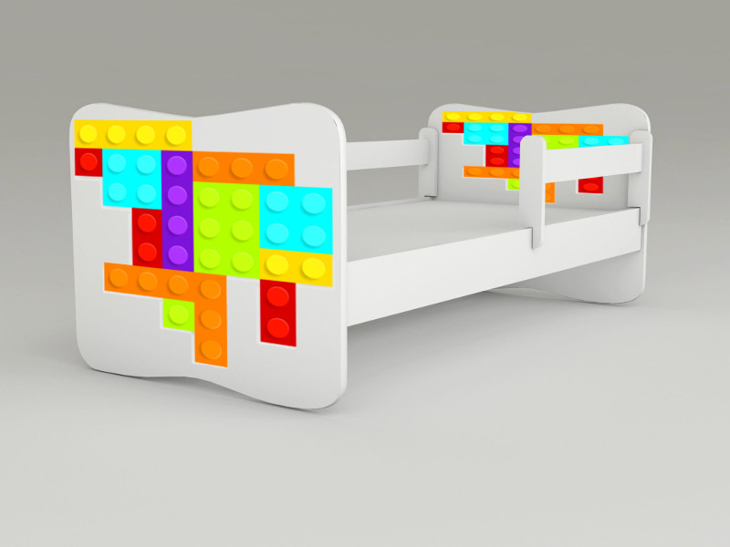 Detská posteľ s odnímateľnými zábranami Legokocka